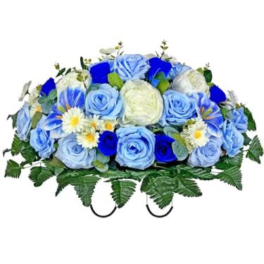 Imagem de AILVEMEE Sela de flor de lápide artificial, flores de cemitério, flores memoriais, lindos arranjos - cravo de tulipa de lírio de seda