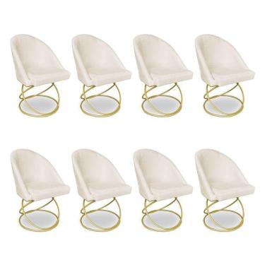 Imagem de Kit 08 Cadeiras Poltrona De Jantar Bela Veludo Base Metálica Luxo Dourado - Pallazio Cor Azul Marinho