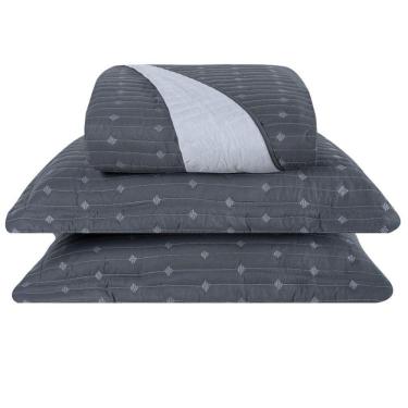 Imagem de Cobre Leito Casal Padrão Decor Bordado 200 Fios 3 Peças - Grafite