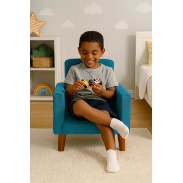Imagem de Mini Poltrona Cadeira Infantil Nina de Criança Suede Azul Claro Pés Pa