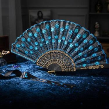 Imagem de Leque Luxo De Mão Festa Carnaval Dança Gueixa Medio Em Estilo Glitter 