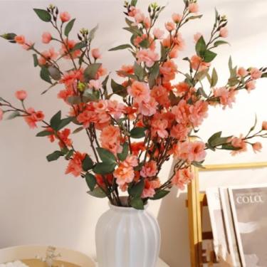 Imagem de Buquê de camélia artificial de 88 cm, 4 peças, flores de camélia realistas, toque de seda, para decoração de mesa, casamentos, casa, decoração de escritório (laranja)