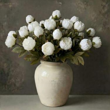 Imagem de Norme 6 pacotes de peônias de Páscoa, flores artificiais, buquê de peônias brancas, flores falsas, buquê de flores falsas, buquê para centro de mesa, decoração de vaso