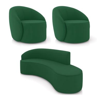 Imagem de Sofá 4 Lugares Orgânico 220cm Morgan e 2 Poltronas Lua Veludo Verde D03 - D'Rossi