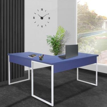 Imagem de Mesa de Escritório Office Industrial de canto 150 x 150 cm Azul com pé