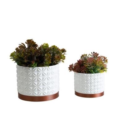 Imagem de Dupla Cachepot Floral - Realce - Galanta, Branco/Cobre