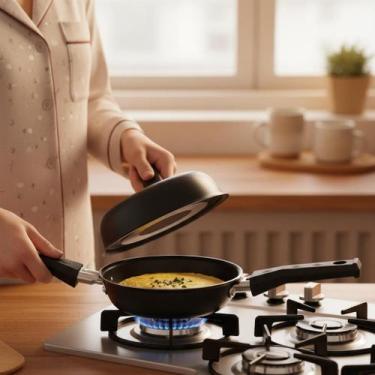 Imagem de Frigideira Dupla Hamburgueira e Omeleteira Antiaderente 14 cm Preto Re