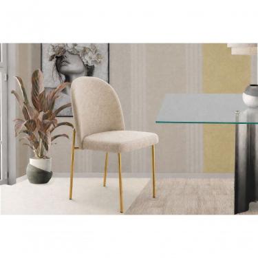 Imagem de Cadeira Jantar Cecilia Pé Metal Champagne Reforçada Linho Base Dourada-linho Bege