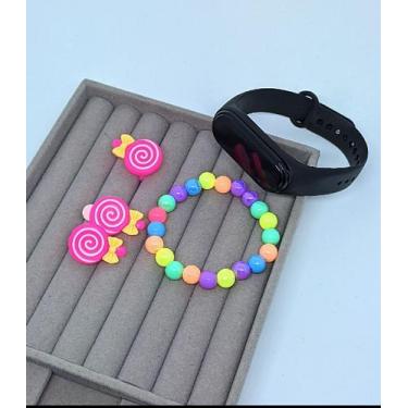 Imagem de Kit Relógio Infantil Digital Led Prova água Bacelete Silicone Crianças