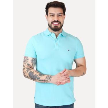 Imagem de Polo Tommy Hilfiger Masculina Slim Piquet 1985 Dewy Azul Claro Tamanho
