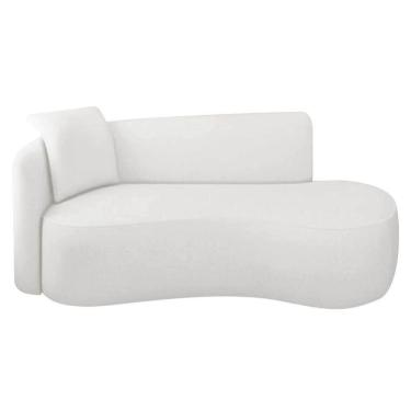 Imagem de Divã Recamier Suíça Curvo Sala Recepção 180cm Lado Direito Bouclé Branco