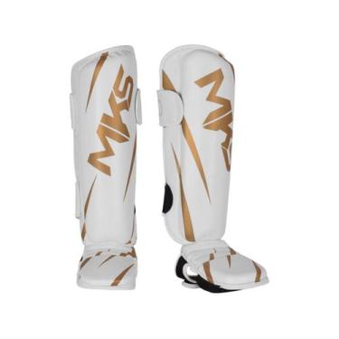 Imagem de Caneleira de Muay Thai e Kickboxing MKS Champions V3 Branco/Dourado, B