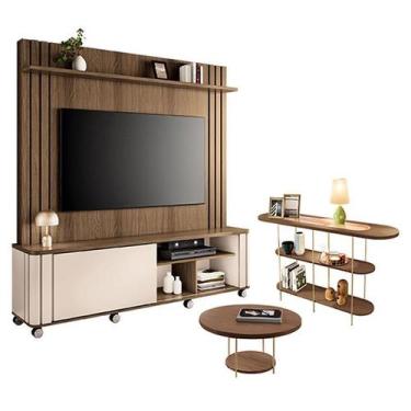 Imagem de Estante Home Theater Trinus Castanho Off White com Mesa de Centro Sky 