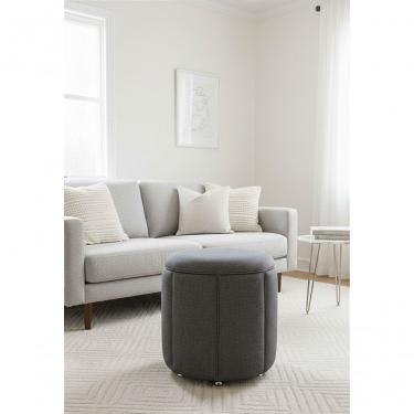 Imagem de Puff Redondo Baú Não é Segredo Debrum Linho Cinza Vazado 40x45 Ns0610