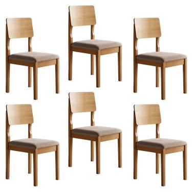 Imagem de Kit 6 Cadeiras para Sala de Jantar Pés Madeira Maciça Ana Cinamomo/Bege