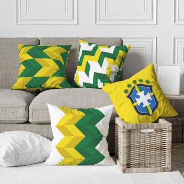 Imagem de Kit 4 Almofadas Decorativa COM ENCHIMENTO Geométrico Brasil Verde e Am