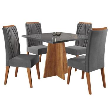 Imagem de Mesa de Jantar Quadrada Decora com Vidro 90x90 e 4 Cadeiras Vegas em M