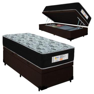 Imagem de Cama Box Baú Solteiro Suede + Colchão Molas Ensacadas SerenePrime Sonn