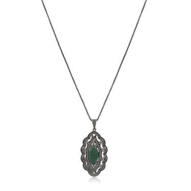 Imagem de Colar Verde Corundum Menta Ródio Negro - Viva Jolie