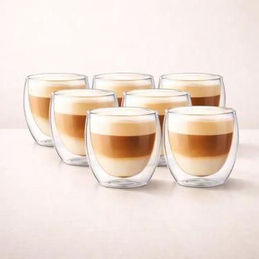 Imagem de 6 Copos Vidro Duplo Café 80ml Elegante Parede Dupla Premium Transparen