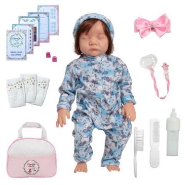 Imagem de Bebê Reborn 100% Silicone Fio a Fio Menina Bolsa Kit Itens - Cegonha R
