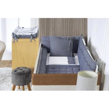 Imagem de Kit Berço 9 Peças Em Linho Menino Menina Batistela Baby, Jeans