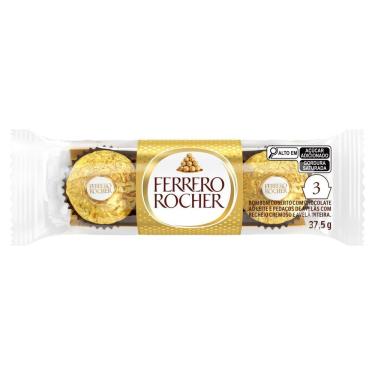 Imagem de Bombom Avelã Ferrero Rocher 37,5g 3 Unidades Embalagem Dourada