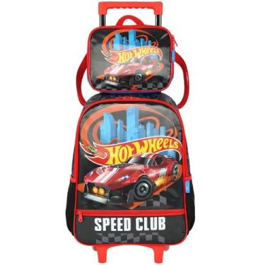 Imagem de Kit mochila carrinho infantil 2 em 1 e lancheira térmica Hot Wheels Ma