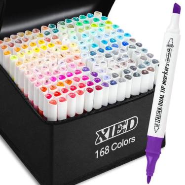 Imagem de Marcadores XIEED 168 Cores com Ponta Dupla  Kit de Tinta à Base de Álc