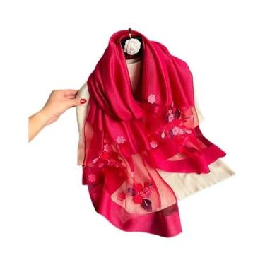 Imagem de Lenço De Seda E Lã Com Bordado Floral Para Mulheres, Hijab Pashmina, X