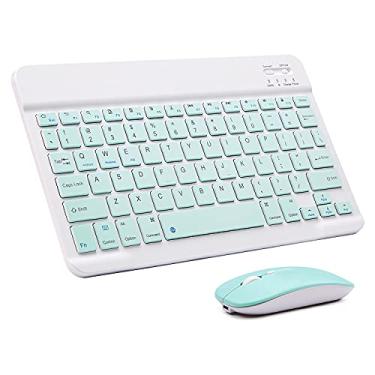 Imagem de Conjunto de teclado e mouse Bluetooth ultrafino, recarregável, portátil, sem fio, para Apple iPad, iPhone iOS 13 e acima, Samsung, tablet, celular, smartphone, Android, Windows (verde)