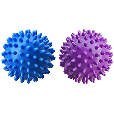 Imagem de Massageador profissional para pés com bolas de massagem para pés e pés, rolo pontiagudo, ponto de gatilho de tecido profundo, fascite plantar, reflexologia, terapia de estresse, liberação miofascial (azul + roxo)