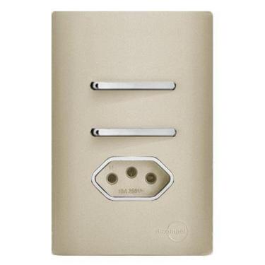 Imagem de Cj Interruptor Duplo Paralelo + Tomada 10A Com Suporte 4X2 - Dicompel Novara Champanhe Cromado - Dnv1500/24Chcr