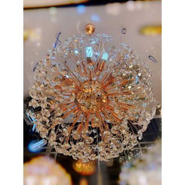 Imagem de Lustre Pendente Dente de Leão Rose Gold Redondo Cristais 16E14 70cm