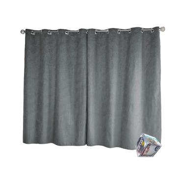 Imagem de Cortina Camurça Suede 2,70m P/ Varão 2m Cinza Semi Blackout