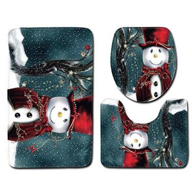 Imagem de Boneco de neve de natal capa de banheiro almofada de chão tapete de banho 3 pcs conjunto Closestool tapete de porta de banheiro tapete de flanela macio absorvente tapete de banho, SDXR02, três, peça 50x80 cm