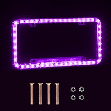 Imagem de eing Moldura para placa de licença Auto 12 V 54 LED cor acrílico claro capa para placa de licença 1 - pacote, luz roxa