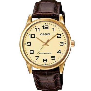 Imagem de Relogio Casio Masculino Mtp-v001gl 9bu Dourado Couro Marrom