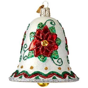 Imagem de Old World Christmas Ornamentos de vidro soprados para sino de poinsétia de árvore de Natal