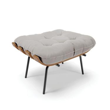 Imagem de Puff Costela Veludo Cinza Base Metálica Preto - D`Rossi