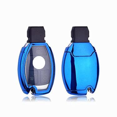 Imagem de CSHU TPU Car Key Case Cover Chaveiro Ring Key Bag, apto para Mercedes Benz W203 W210 W211 W124 W202 W204 AMG, Azul