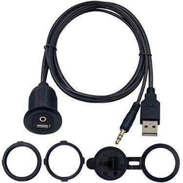 Imagem de Duttek Cabo de montagem embutida USB e 3,5 mm, cabo de descarga USB 2.0 e 3,5 mm de montagem para carro 3,5 mm e cabo de extensão USB 2.0 AUX painel de painel de montagem à prova d'água para carro barco e motocicleta 1 m