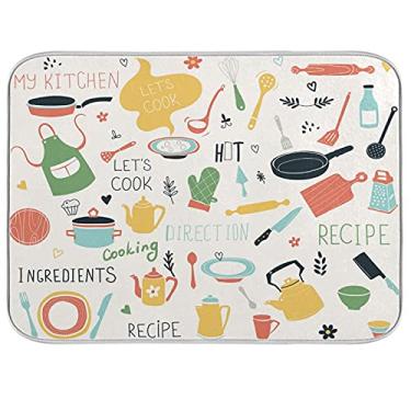 Imagem de Tapetes de secagem de pratos para balcão de cozinha padrão de rabisco de microfibra tapete de prato tapetes secos para pratos grandes 61 x 45 centímetros