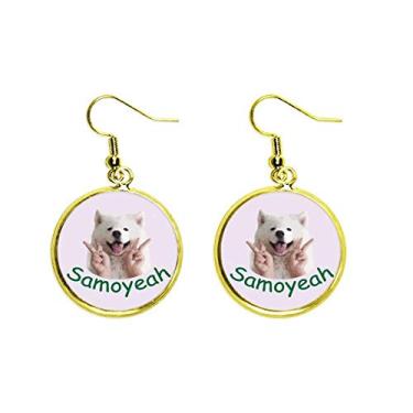 Imagem de Samoyed Pet Joke Gesto Art Deco Presente Moda Brinco Brinco Pingente Dourado Joia Mulher, Metal