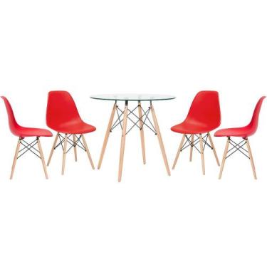 Imagem de Mesa De Jantar Redonda Com Tampo De Vidro Eames 80 Cm + 4 Cadeiras Eif