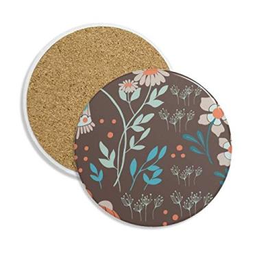 Imagem de Porta-copos de cerâmica com tinta de flor marrom, porta-copos com pedra absorvente para bebidas, presente de 2 peças