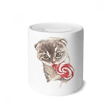 Imagem de DIYthinker Pequeno gato pirulito em aquarela Animal Dinheiro Caixa de Cerâmica Porta-Moedas Presente