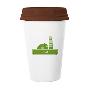 Imagem de Caneca de cerâmica Pisa Italy com padrão de marco verde para café e copo de cerâmica