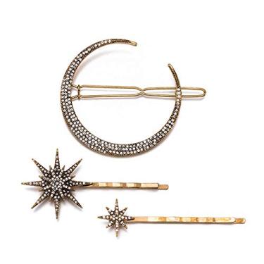 Imagem de 3 PCS Women Girl Alloy Rhinestone Moon Snowflake Star Hair Clip Bobby Pins Hair Barrettes Beauty Hair Styling Accessories
