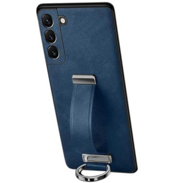 Imagem de LXURY Capa de couro para Samsung Galaxy S23 Ultra/S23 Plus/S23, capa extensível de pulso proteção de tela para câmera capa de telefone empresarial ultrafina, azul, S23 6,1"